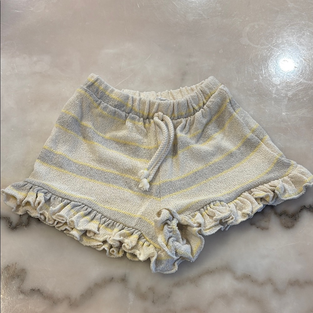 Zara Striped Ruffle Hem Shorts